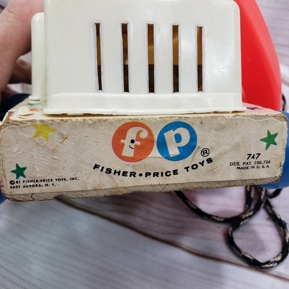 Fisher Price 1961 Chatter Telephone Pull Toy Wood Plastic Rainbow Lots Of Wear - Picture 8 of 11